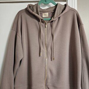 Elie Tahari Dark Beige Zip Up Hooded Sweatshirt Size L